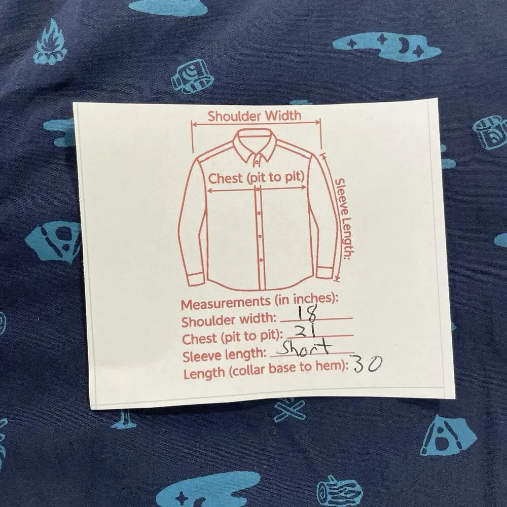 The‎ North Face Short Sleeve Button Up Shirt Men's M Camping Pattern Blue Cotton